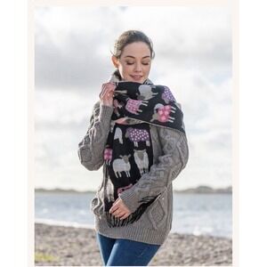 Aran Super Soft Fringed Scarf - Sheep Motif One Size Adorable Fun Modern Print